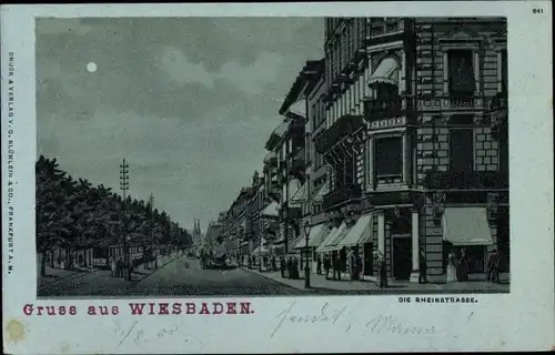 Mondschein Litho Wiesbaden in Hessen, Rheinstraße