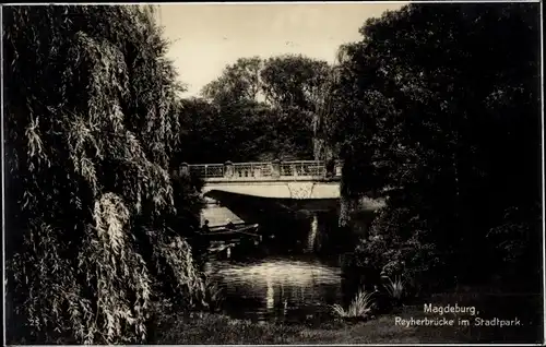 Ak Magdeburg an der Elbe, Reyherbrücke im Stadtpark