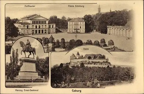 Ak Coburg Oberfranken, Palais Edinburg, Herzog Ernst Denkmal, Veste, Theater