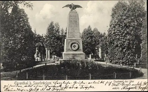 Ak Saarbrücken im Saarland, Denkmal der 53er im Ehrental, Soldatenfriedhof