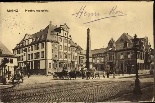 Ak Mainz am Rhein, Neubrunnenplatz, Obelisk