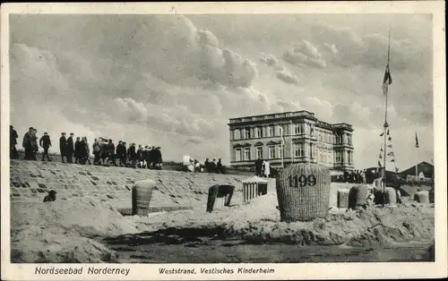 Ak Nordseebad Norderney Ostfriesland, Weststrand, Vestisches Kinderheim