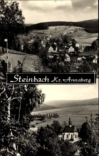Ak Steinbach Jöhstadt im Erzgebirge Sachsen, Panorama, Kirche