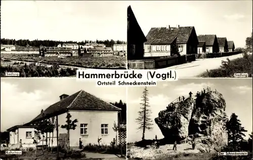 Ak Schneckenstein Hammerbrücke Muldenhammer im Vogtland, Siedlung, Kulturhaus