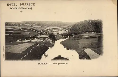 Ak Dohan Bouillon Wallonien Luxemburg, Hotel Dufrene, vue generale, Fluss