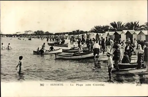 Ak Bizerte Tunesien, La Plage (cote Controle), Boote, Strandszene