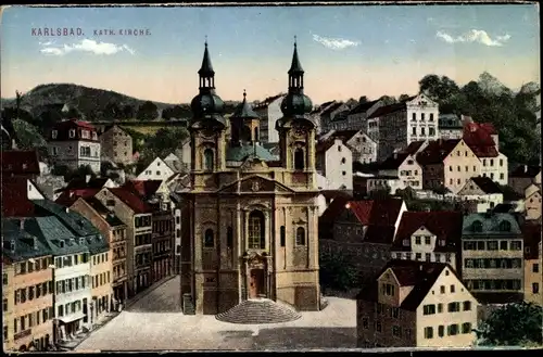 Ak Karlovy Vary Karlsbad Stadt, Kath. Kirche