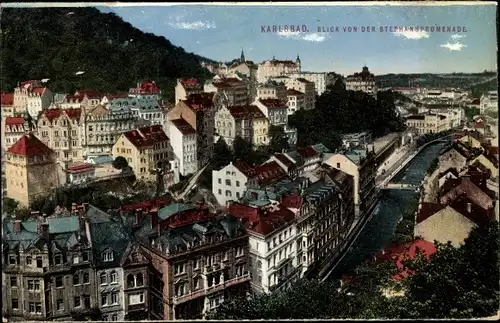 Ak Karlovy Vary Karlsbad Stadt, Blick von der Stephanspromenade