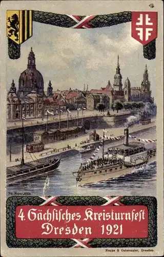 Künstler Ak Dresden, 4. Sächsisches Kreisturnfest 1921, Dampfer Sachsen