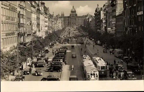 Ak Praha Prag Tschechien, Václavské náměstí, Wenzelsplatz, Autos, Straßenbahnen