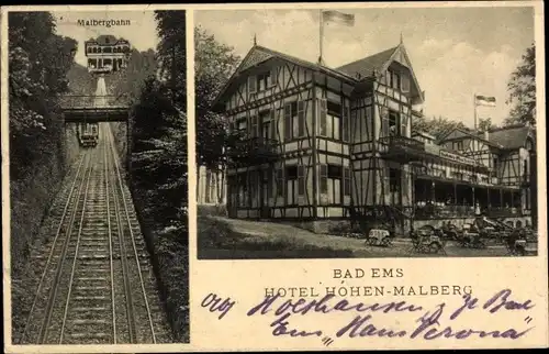 Ak Bad Ems an der Lahn, Malbergbahn, Hotel Hohen Malberg