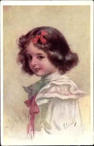 Künstler Ak Feiertag, Karl, Mädchen mit roter Haarschleife, BKWI 396 4