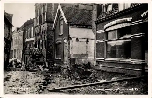 Ak Brouwershaven Zeeland, Watersnood 1953, Noordstraat