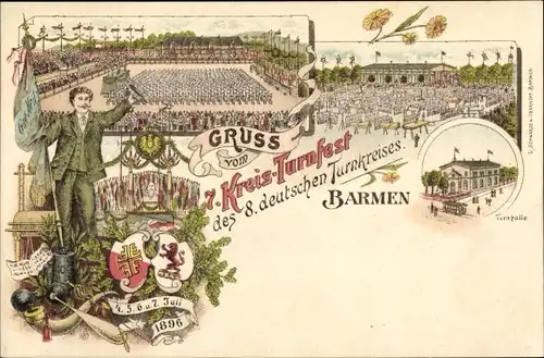 Litho Barmen Wuppertal in Nordrhein Westfalen, 7. Kreisturnfest des 8. dt. Turnkreises 1896