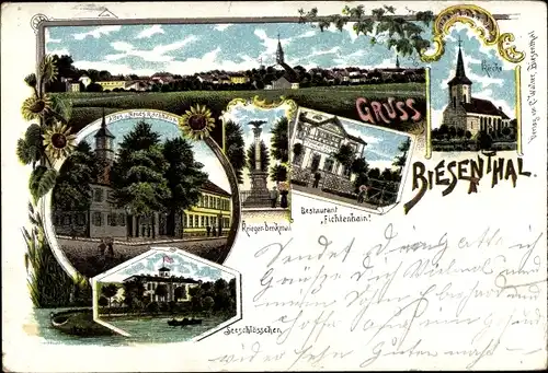 Litho Biesenthal Barnim Brandenburg, Kriegerdenkmal, Seeschlösschen, Restaurant Fichtenhain