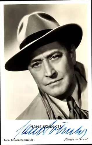 Ak Schauspieler Hans Söhnker, Portrait, Autogramm, Hut