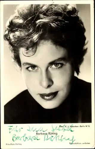 Ak Schauspielerin Barbara Rütting, Portrait, Autogramm