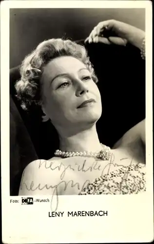 Ak Schauspielerin Leny Marenbach, Perlenkette, Autogramm