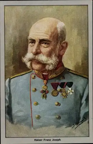 Künstler Ak Hornert, G., Kaiser Franz Joseph I., Portrait in Uniform, Orden