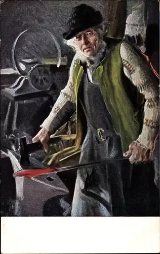 Künstler Ak Zorn, A., Der Schmied, Amboss, Hammer, glühendes Metall