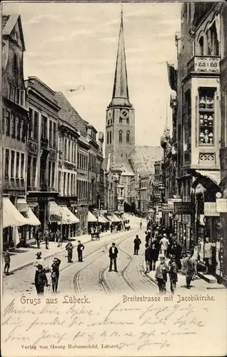 Ak Lübeck in Schleswig Holstein, Breitestraße mit Jacobikirche