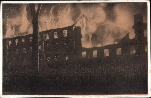 Ak Augsburg in Schwaben, Großfeuer der Spinnerei Wertach, Februar 1912