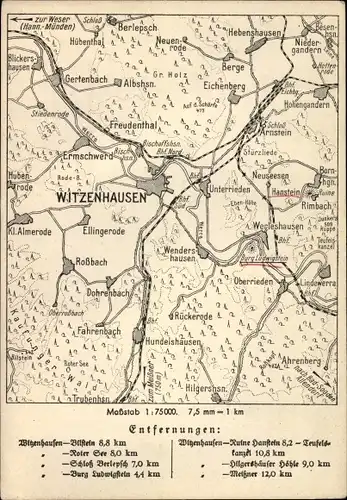Landkarten Ak Witzenhausen an der Werra Hessen, Gertenbach, Freudenthal, Wendershausen Hundelshauses