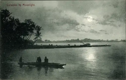Mondschein Ak Colombo Ceylon Sri Lanka, by Moonlight, Boot