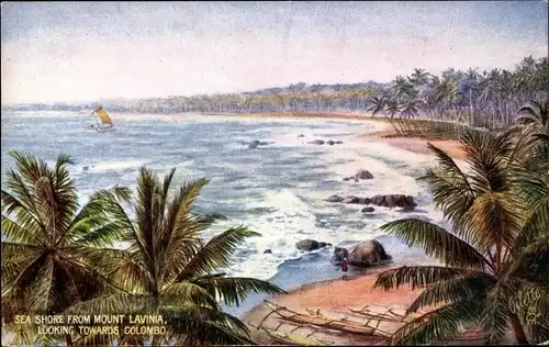 Künstler Ak Dehiwala Ceylon Sri Lanka, Sea Shore, Mount Lavinia, Tuck 8938