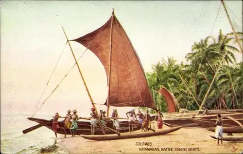 Künstler Ak Colombo Sri Lanka, Katamaran, Native Fishing boats