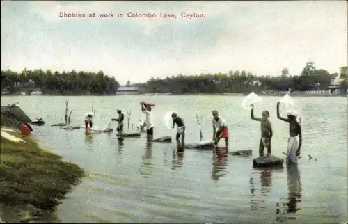 Ak Colombo Ceylon Sri Lanka, Dhobies at work in Colombo Lake