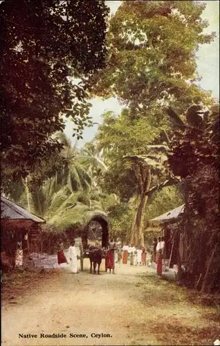 Ak Ceylon Sri Lanka, Native Roadside Scene