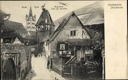 Ak Châtenois Kestenholz Elsass Bas Rhin, Kirche, Hexenturm