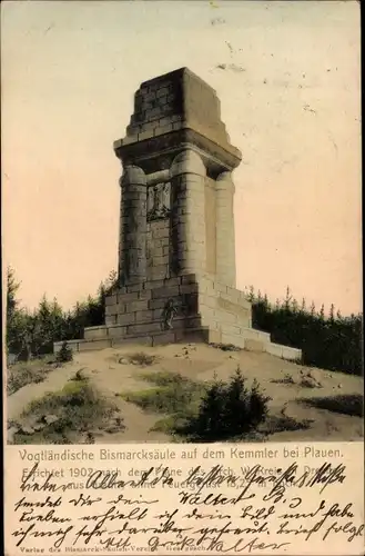 Ak Plauen im Vogtland, Bismarcksäule auf dem Kemmler