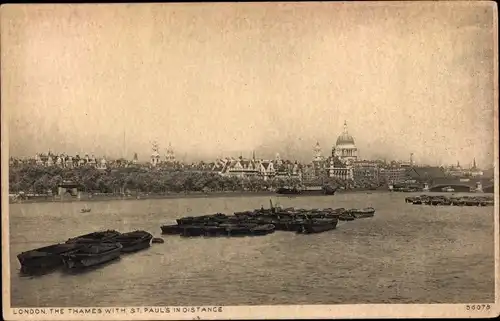 Ak London City England, the Thames with St. Paul's  in Distance, Panorama