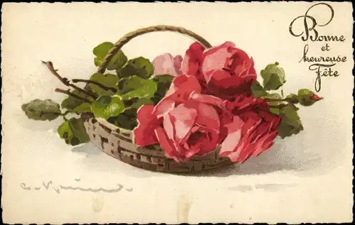 Künstler Litho Klein, Catharina, ein Korb mit roten Rosen