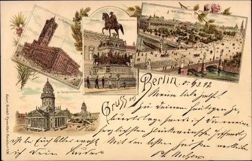 Litho Berlin Mitte, Lustgarten, Denkmal Friedrich der Große, Rathaus, Gendarmenmarkt