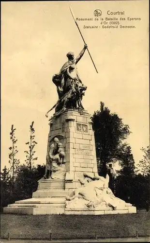 Ak Kortrijk Courtrai Westflandern, Statue de la Bataille Eperons