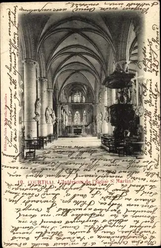 Ak Kortrijk Courtrai Westflandern, l'Interieur de l'Eglise St. Martin