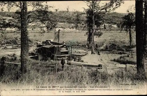 Ak Amiens Somme, Le Canon de 380 m/m qui bombardait Amiens, Vue d'ensemlbe