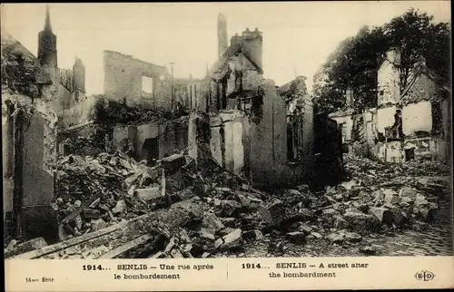 Ak Senlis Oise, Une rue apres le bombardement
