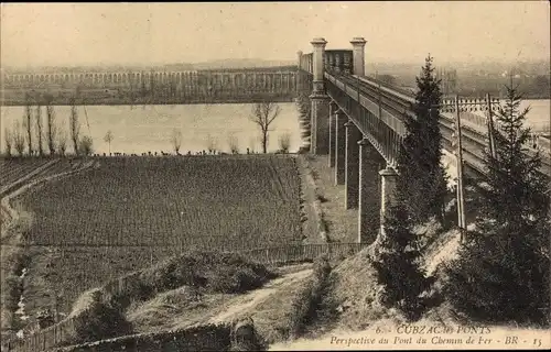 Ak Cubzac les Ponts Gironde, Perspective du Pont du Chemin de Fer