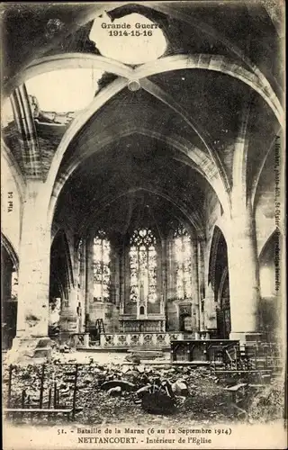 Ak Nettancourt Lothringen Meuse, Interieur de l'Eglise, Ruine
