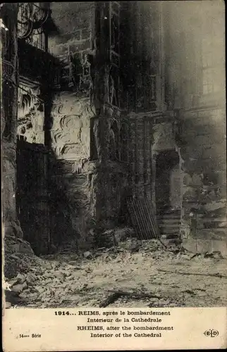Ak Reims Marne, apres le bombardement, Interieur de la Cathedrale