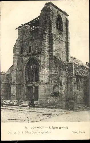 Ak Cormicy Marne, L'Eglise (portal), Ruine