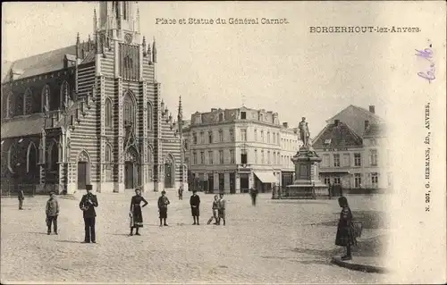 Ak Borgerhout Anvers Antwerpen Flandern, Place et Statue du General Carnot