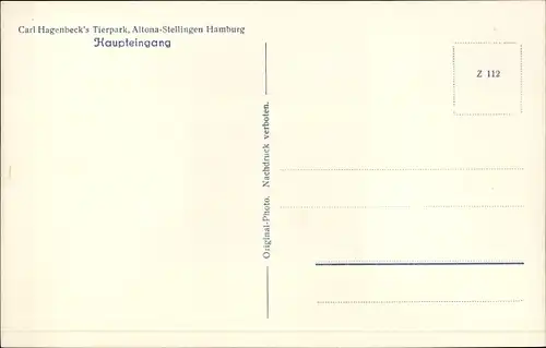 Ak Hamburg Eimsbüttel Stellingen, Carl Hagenbeck's Tierpark, Haupteingang