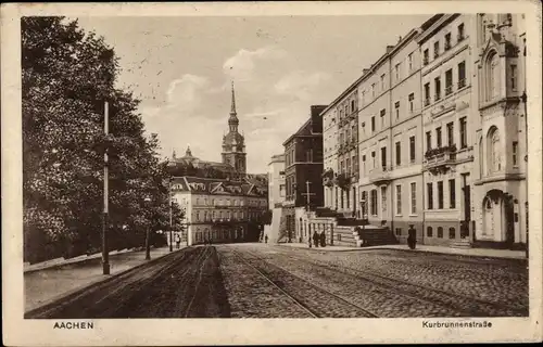 Ak Aachen in Nordrhein Westfalen, Kurbrunnenstraße, Kirchturm