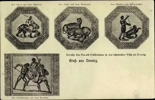 Ak Nennig Perl an der Mosel, Details aus dem Mosaikfußboden der römischen Villa zu Nennig