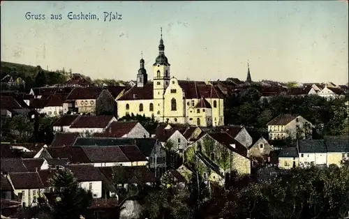 Ak Ensheim in der Pfalz, Teilansicht, Kirche